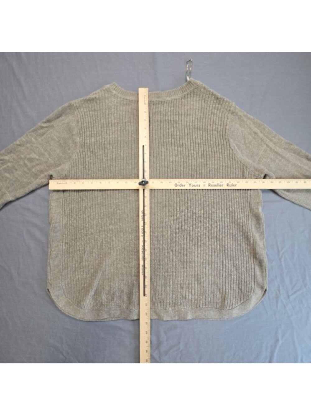 2X Ribbed Knit Sweater Taupe V Neck Long Sleeve Relaxed Basic Minimalist - Picture 4 of 4